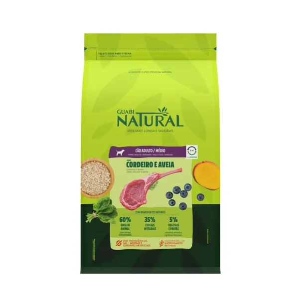 Ração Cão Guabi Natural Adulto Raça Média Cordeiro e Aveia 12kg