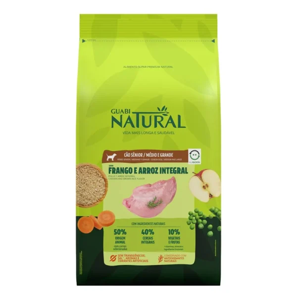 Ração Cão Guabi Natural Sênior Raça Média/Grande Frango e Arroz Integral 12kg