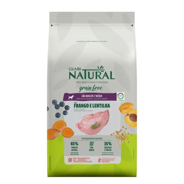 Ração Cão Guabi Natural GrainFree Adulto Raça Média Frango e Lentilha 12kg