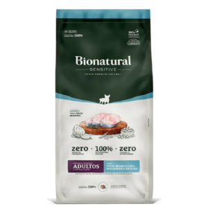 Ração Bionatural Sensitive Cães Adultos Raças Pequenas Peixe Branco, Coco, Blueberry e Ervilha