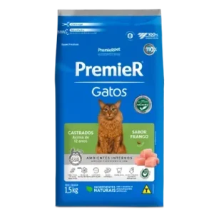 Ração Premier Ambientes Internos Gatos Adultos Castrados +12 anos 1,5 kg