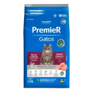 Ração Premier Ambientes Internos Gatos Adultos Pelos Longos Frango 1,5 kg