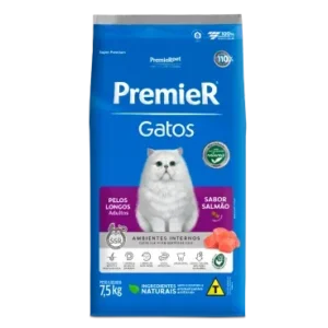 Ração Premier Ambientes Internos Gatos Adultos Pelos Longos Salmão