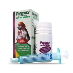 Vermex Anti-Helmíntico sabor Morango 20ml- Vermífugo Líquido Cães e Gatos