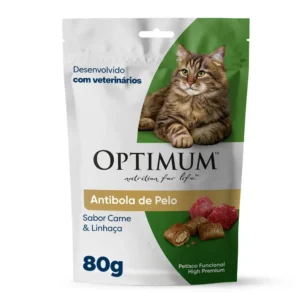 Petisco Optimum Gatos Adultos Anti Bola de Pelo Carne e Linhaça 80g