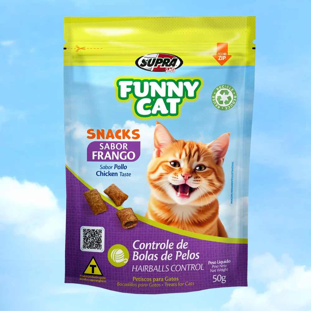 Petisco Funny Cat Frango Controle Bola de Pelos 50g