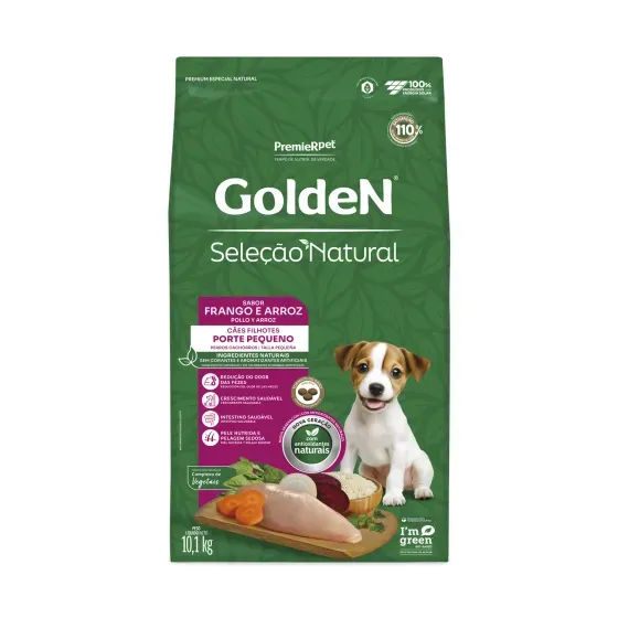 Ração Golden Seleção Natural Cães Filhotes Raças Pequenas Frango e Arroz- 10kg