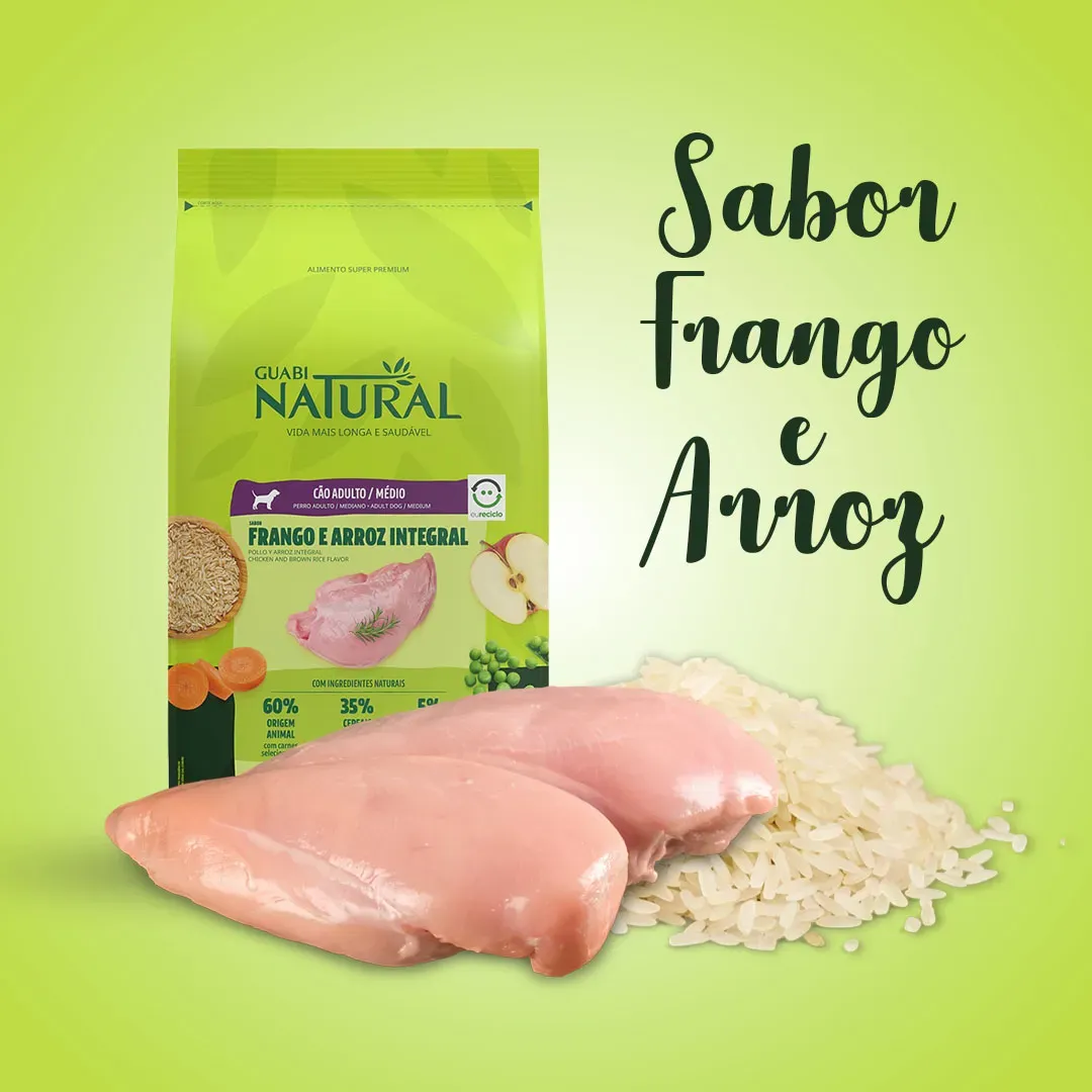 Ração Guabi Natural Cão Adulto Raças Médias Frango e Arroz Integral - 12kg - Imagem 2