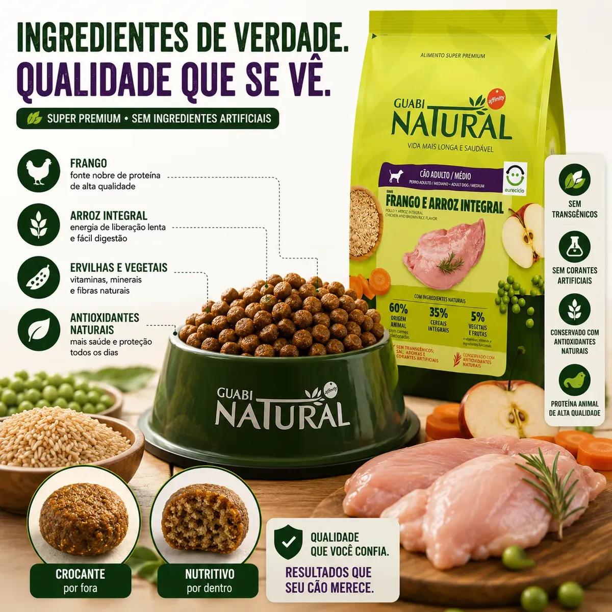 Ração Guabi Natural Cão Adulto Raças Médias Frango e Arroz Integral - 12kg - Imagem 3