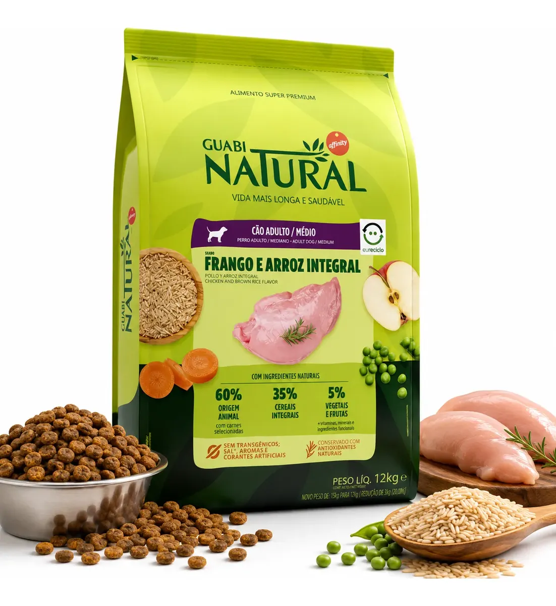 Ração Guabi Natural Cão Adulto Raças Médias Frango e Arroz Integral - 12kg - Imagem 4
