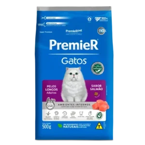 Ração Premier Ambiente Interno Gatos Adultos Pelos Longos Salmão 500g