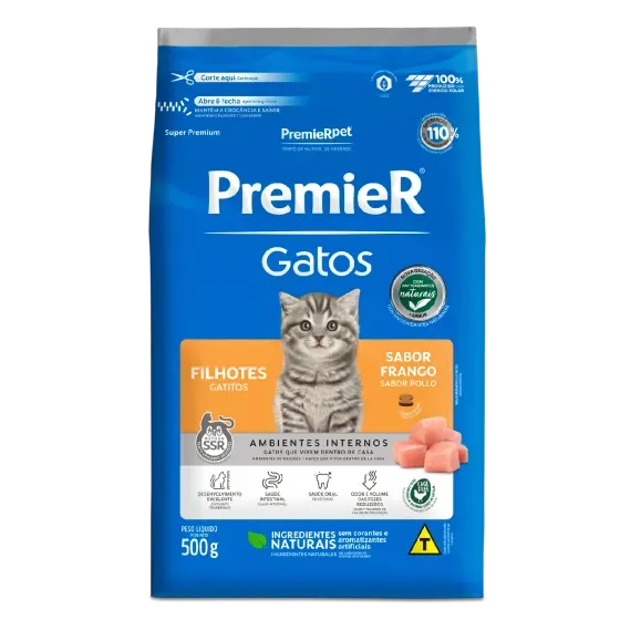 Ração Premier Ambiente Interno Gatos Filhotes Frango 500g