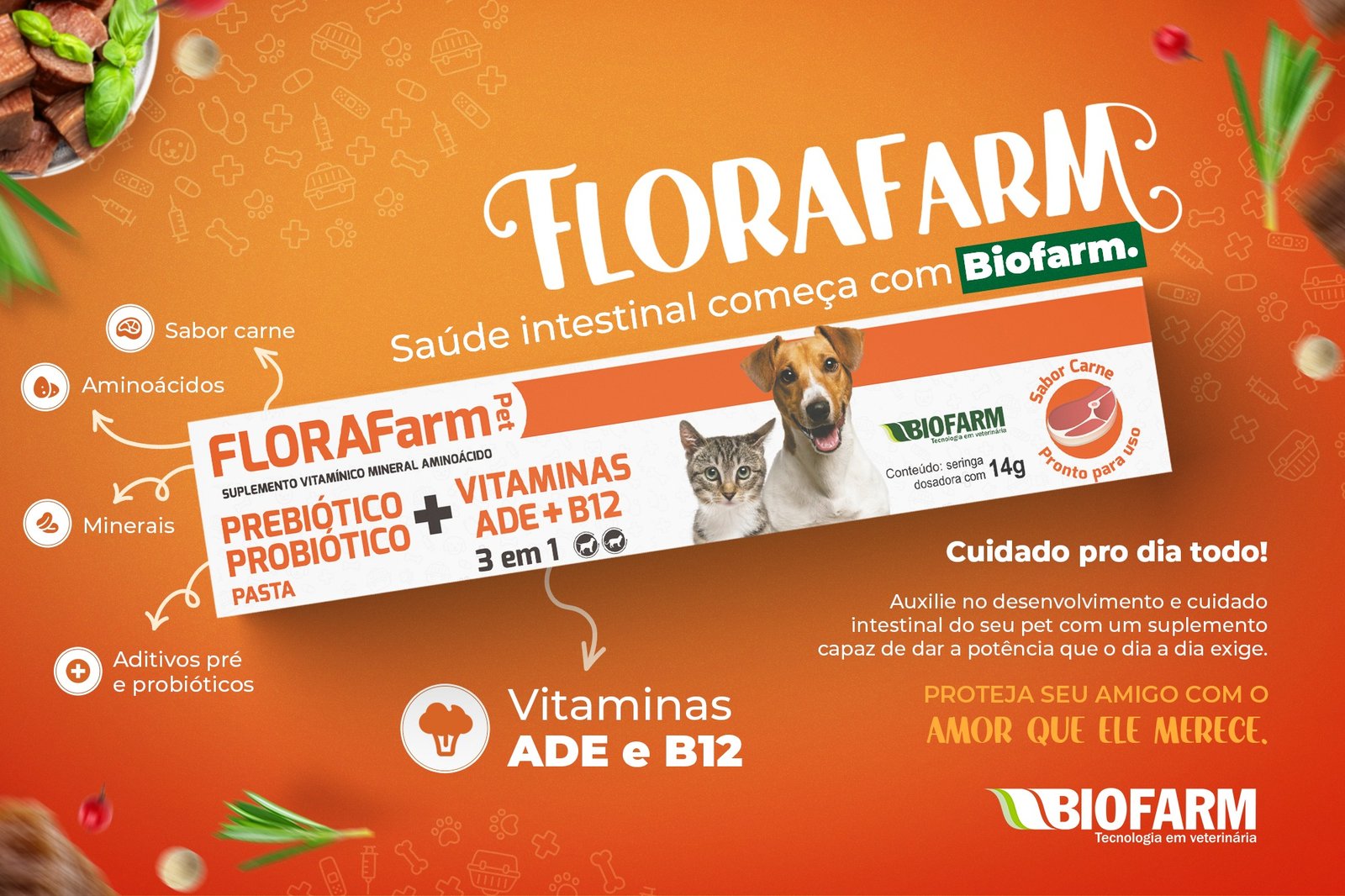 FloraFarm - Suplemento Prebiótico e Probiótico para Cães e Gatos - Seringa 14g - Imagem 2