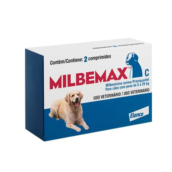 Vermífugo Milbemax C Cães 5 a 25kg - Caixa c/2 comprimidos