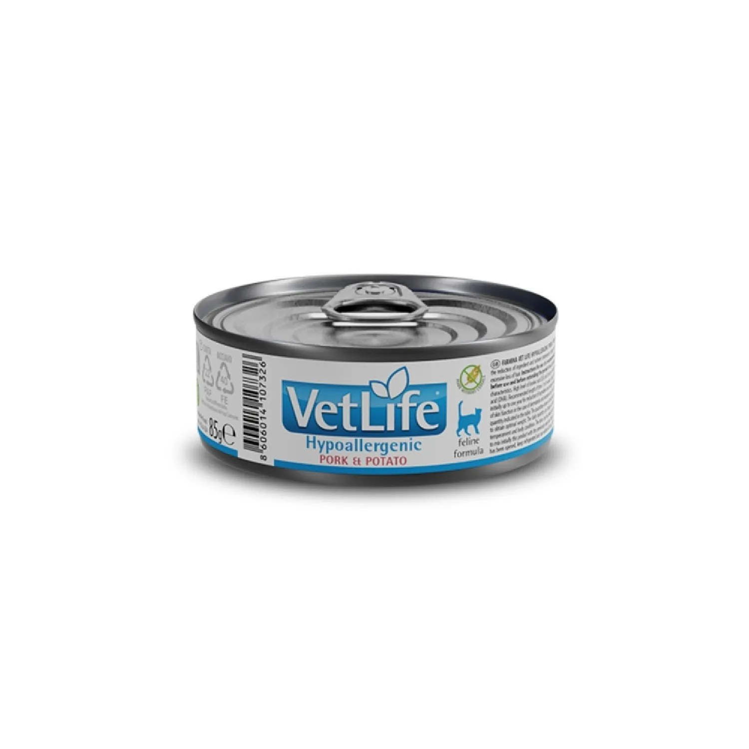 Ração Úmida Vet Life Hypoallergenic Gatos Adultos Pork & Potato 85g